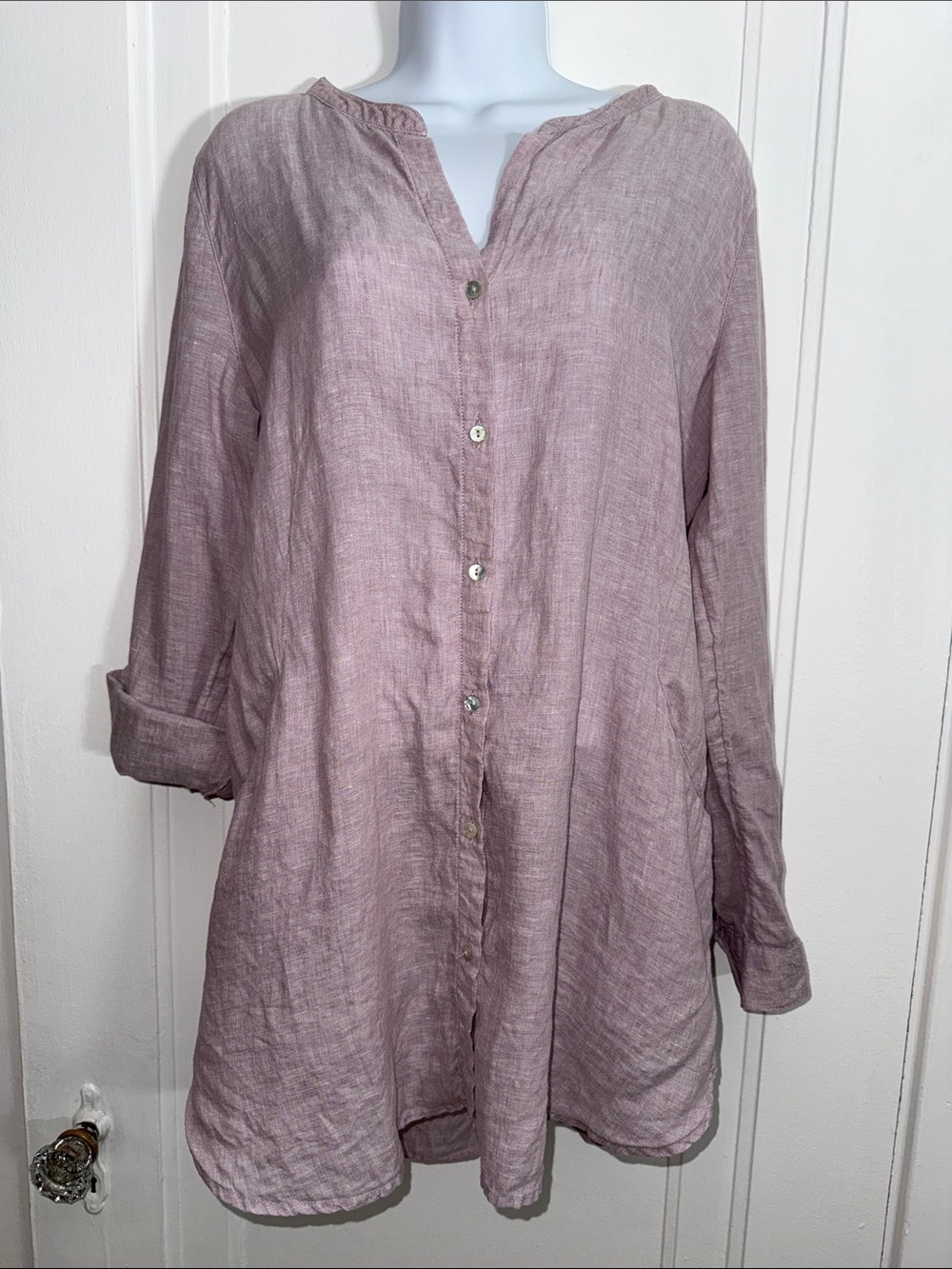 Sigrid Olsen Dusty Mauve Linen Button-Front Tunic with pockets size Med